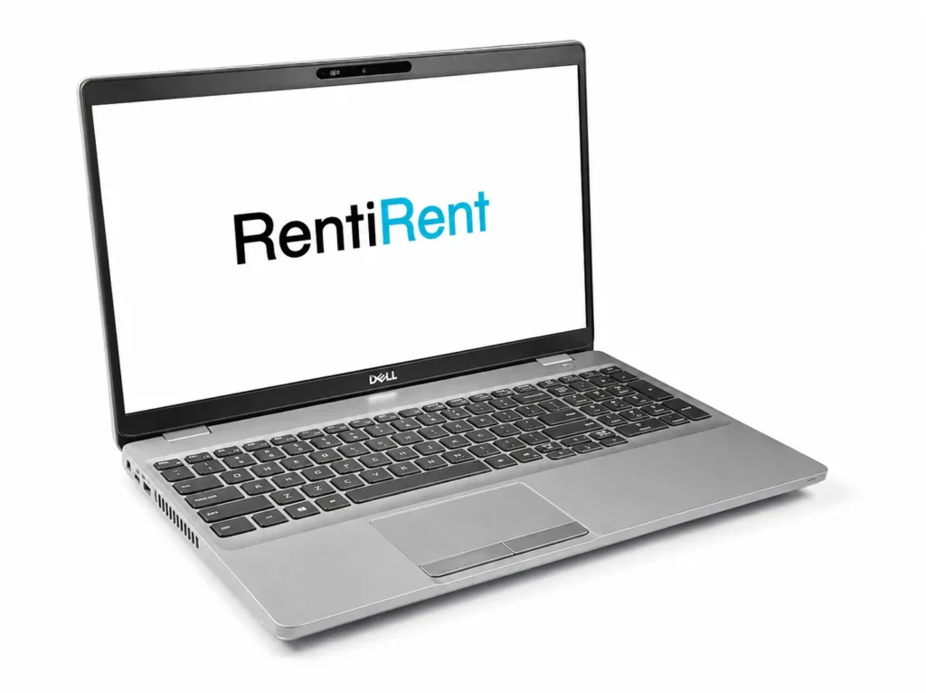 Makieta przedstawiająca laptop DELL Precision 3551 z logo RentiRent na pulpicie